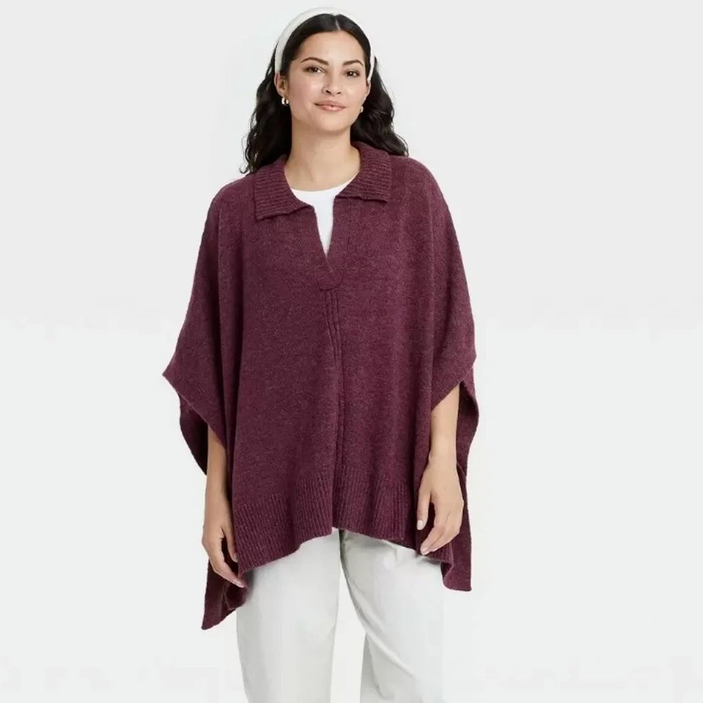 A New Day Women's Burgundy Pullover Collar Cape Jacket NWT